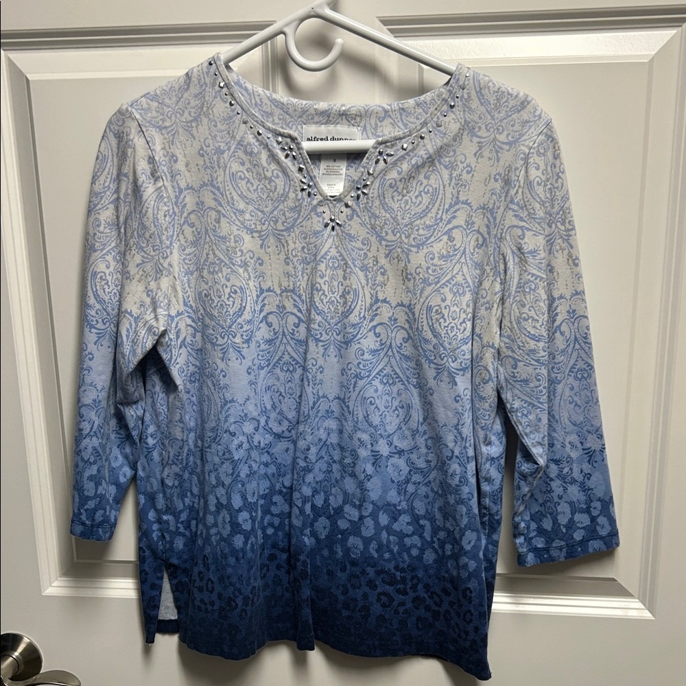 Alfred Dunner Blue and White Paisley Blouse
